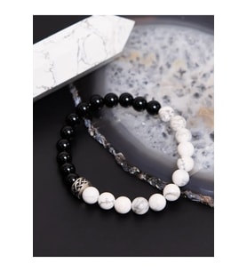 Unisex - Siyah Beyaz Şık Tasarım Doğal Taş Bileklik  Handmade > Jade Ve Oniks!