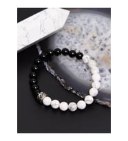 Unisex - Siyah Beyaz Şık Tasarım Doğal Taş Bileklik  Handmade > Jade Ve Oniks!