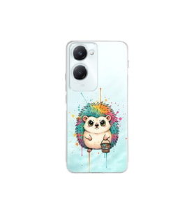 Vivo Y18 ile Uyumlu Splash Kirpi Tasarımlı Şeffaf Silikon Kılıf