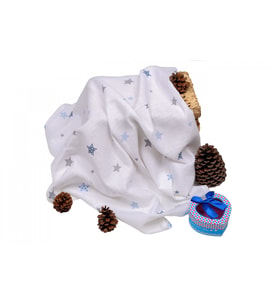 Sema Baby Çok Amaçlı Müslin Örtü 100x80 cm - Mavi Yıldız 8682476853131