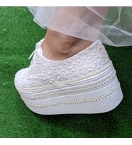 Berush Bride 300 Serisi  Dolgu Topuk Sıra İncili Gelinlik Ayakkabısı (Sedef)