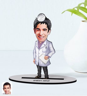 BK Gift Kişiye Özel Erkek Doktor Karikatürlü Ahşap Biblo Model 10