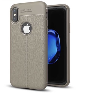 Apple iPhone X Kılıf Esnek Pu-Deri Leather-Pu Serisi Protected Case (Gri)