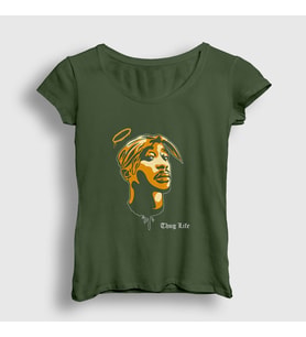 Presmono Kadın Haki Angel Tupac Shakur T-Shirt 45573tt (Haki)