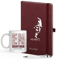 Kişiye Özel UV Baskılı Öğretmenler Günü Temalı Atatürk Siluletli  Defter & Beyaz  Kalem ve En İyi Öğretmen  Kupa Seti