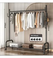 Metal Siyah Portmanto Konfeksiyon Askısı Ayaklı Askılık Elbise Askılığı Tekerlekli 154*150 Cm 6014