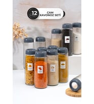 12'li Antrasit Kapaklı Cam Saklama Kabı Seti, 1500 ml, Sızdırmaz, Pratik