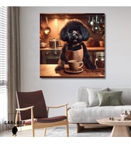 Kare Kanvas Kahve Köşesi Cafe Tablosu Barista Siyah Poodle