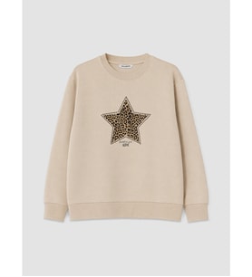 LCW EVERYDAY Bej Leoparlı Yıldız Baskılı Kadın Kalın Sweatshirt