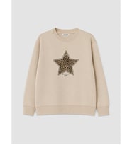 LCW EVERYDAY Bej Leoparlı Yıldız Baskılı Kadın Kalın Sweatshirt