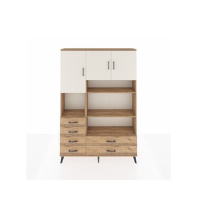 Arges Dolap 9 Raflı 6 Çekmeceli 3 Kapaklı 132x30x195 Çam-Aytaşı/Çam