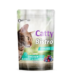 Catty Bistro Kısırlaştırılmış Tavuk & Yaban Mersini & Kızılcıklı Kedi Ödül Maması (Sterilised) 60 Gr
