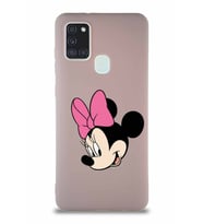Samsung Galaxy A21S Soft Premier Kapak Minnie Mouse-B Tasarımlı Silikon Kılıf - Pudra (Şeffaf)