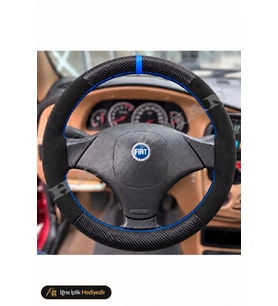 Fiat Marea Dikme Direksiyon Kılıfı Alcantara Süet Mat Karbon Mavi Yüzük ve Dikiş 2002-2007