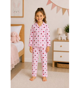 Monox %100 Pamuk Kız Çocuk Düğmeli Pijama Takımı – Uzun Kollu