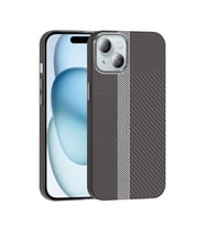 Apple iPhone 15 Uyumlu Kılıf M-safe Şarj Özellikli Karbon Fiber Görünümlü Zore Gros Kapak (Gri - Siyah)