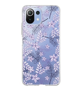 Xiaomi Mi 11 Lite Uyumlu Kapak Floral Lila Tasarımlı Şeffaf Silikon Kılıf