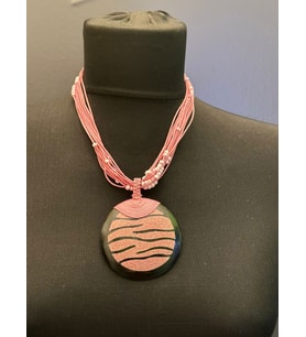 PEMBE DERİ KAYIŞLI BONCUKLU ETNİK OTANTİK KADIN KOLYE BOY 20 CM