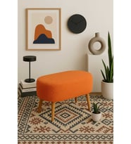 Teddy Oval Puf Bench Ahşap Retro Ayak Dekoratif Peluş Tabure