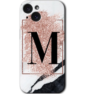 İphone 15 Plus Kılıf HD Desen Baskılı Kılıf - Pembe Mermer Desenli M Harfi