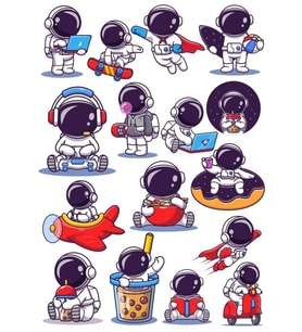 Sevimli Astronot Sticker Set 2 15 Parça Telefon, Tablet, Defter, Laptop Sticker