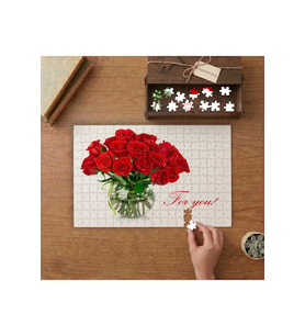 Vazoda Kırmızı Güller Tasarımı 240 parça Ahşap Puzzle Ahşap Kutuda MP00520