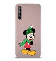 Huawei Y8P Soft Premier Kapak Mickey Mouse-G Tasarımlı Silikon Kılıf - Pudra (Şeffaf)