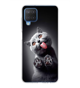 PrintiFy Samsung Galaxy M12 ile Uyumlu 1mm Slim Fit Kedi 2 050c Baskılı Şeffaf  Kılıf
