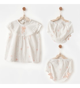 Andywawa Ac26541 Little Swan Love Elbise Takım Ekru
