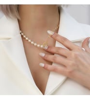 925 Ayar Gümüş Creamrose Tatlısu İncisi Kolye-7mm (Altın)