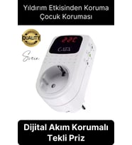 Premium Dijital Akım Korumalı Tekli Priz TV Bilgisayar Led Göstergeli Ekran Çocuk 4000 Watt Güvenli