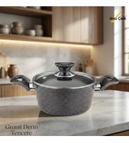 ARZU ÇELİK 20 Cm Granit Derin Tencere Cam Kapak - Siyah