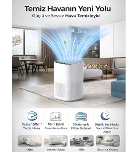 150 m³ Hacim Akıllı Hava Temizleyici 3 Katmanlı Hepa Hava Filtreli Temizleme Makinesi - Sessiz