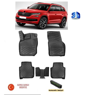 Rizline Skoda Kodiaq 2024 Sonrası Uyumlu 3D Havuzlu Paspas ASMA KOKU VE NUMARATÖR HEDİYELİ