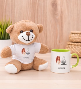 Kişiye Özel Az Önce Aşık Oldum Tasarım Esprili Peluş Ayı ve Yeşil Kupa