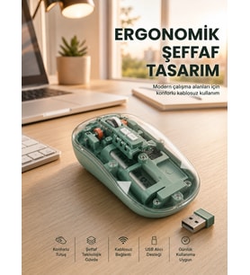 Bluetooth Ve 2.4g Usb Destekli Pilli Kablosuz Şeffaf Mouse Yeni Nesil