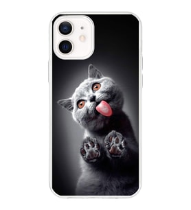 PrintiFy Apple  iPhone 12 ile Uyumlu 1mm Slim Fit Kedi 2 050c Baskılı Şeffaf  Kılıf