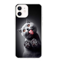 PrintiFy Apple  iPhone 12 ile Uyumlu 1mm Slim Fit Kedi 2 050c Baskılı Şeffaf  Kılıf