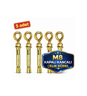Kancalı Çelik Dübel M8 Kapalı Ağız 5 Adet Salıncak Boks Torbası Avize Tavan Asma