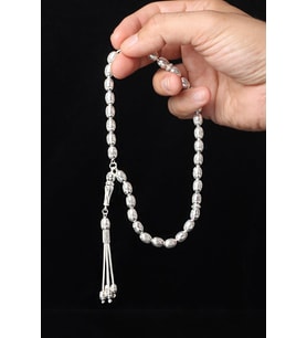 Tesbih Erkek Oval Silver Beyaz Bilek Boyu Gümüş 925 Ayar Tesbih