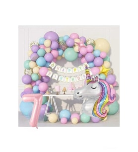 Kız Çocuklar Için 7  Yaş Unicorn Lüks Doğum Günü Parti Seti Süsü