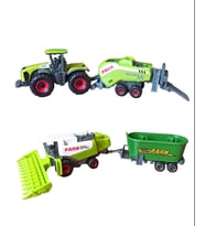 Oyuncak Mini Tarım Aracları Traktör Biçerdöver Sürtmeli Oyuncak Tarım Makineleri 2'li Set (Yeşil)