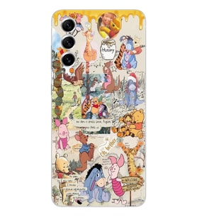 Samsung Galaxy S21 FE Uyumlu Winnie The Pooh Kolaj Tasarımlı Şeffaf Telefon Kılıfı