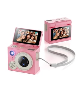 Çeşithane G13 Pro Mini Retro Kamera Çift Lens Döner Ekran Dijital Kamera-Pembe