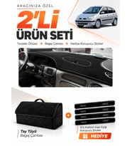 RENAULT SCENIC 1 (1996-2003) Uyumlu Torpido Örtüsü + Tay Tüyü Bagaj Çantası + Sticker Seti - Siyah