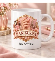 Manikürist Kupa Bardak Pembe Oje ve El Çizimli Tasarım