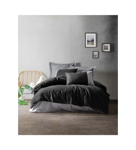 Cotton Box Rf Plain -Siyah Gri- Çift Kişilik Nevresim Takımı