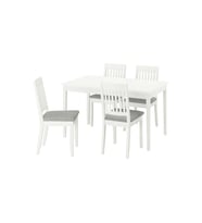 Yemek Masası Takımı, Beyaz-Tibbleby Bej/Gri, 4 sandalyeli, Açılabilir, 130/190x80 cm
