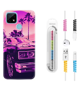 Realme C11 C21 C21Y C25Y C11 2021 Kılıf Kablo Koruma Spiral Silikon Mor Araba 1711