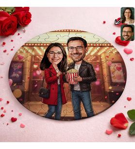 BK Gift Kişiye Özel Sevgili Karikatürlü Yuvarlak Puzzle 20x20cm -6, Sevgililer Günü Hediyesi, Sevgiliye Hediye